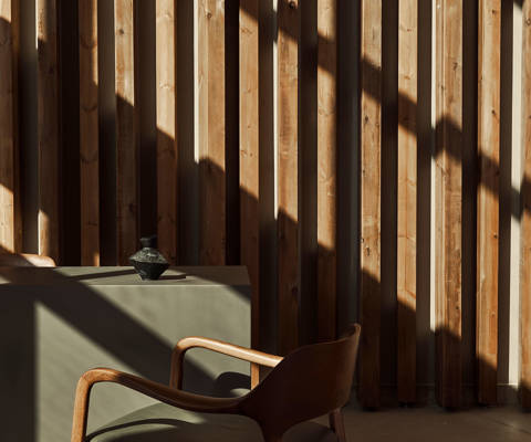 Zelia Resort Halkidiki Lobby table and wooden chair

