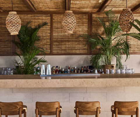 Zelia Resort Halkidiki Zest Pool Bar decorated bar and four stools
