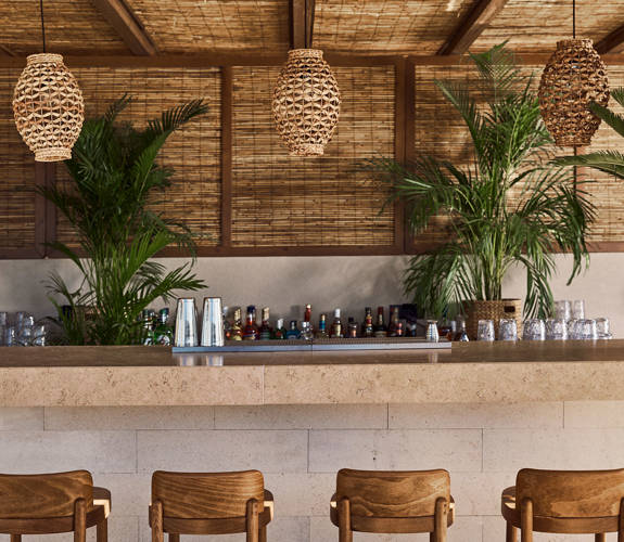 Zelia Resort Halkidiki Zest Pool Bar decorated bar and four stools
