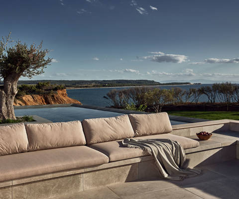Zelia Resort Halkidiki Fire Pit couch and sea view
