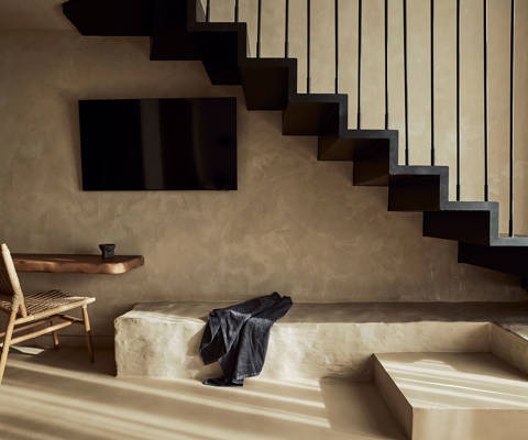 Zelia Resort Halkidiki Panorama Suites Sea View room lower area and interior staircase
