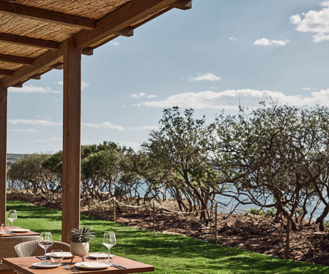 Zelia Resort Halkidiki Greek Restaurant exterior sitting area and garden view

