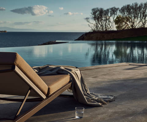 Zelia Resort Halkidiki pool view and one sunbed
