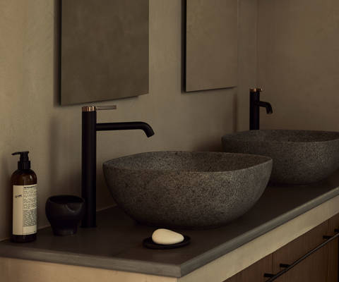 Zelia Resort Halkidiki Signature Suite Private Pool double washbasin, mirrors and amenities

