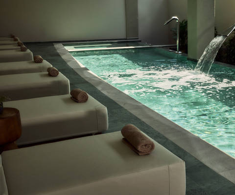 Zelia Resort Halkidiki Spa indoor pool and sunbeds
